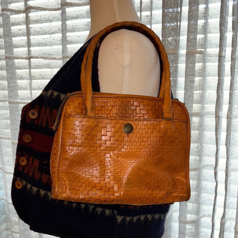 Tan Woven Look Handbag, Patricia Nash, Leather